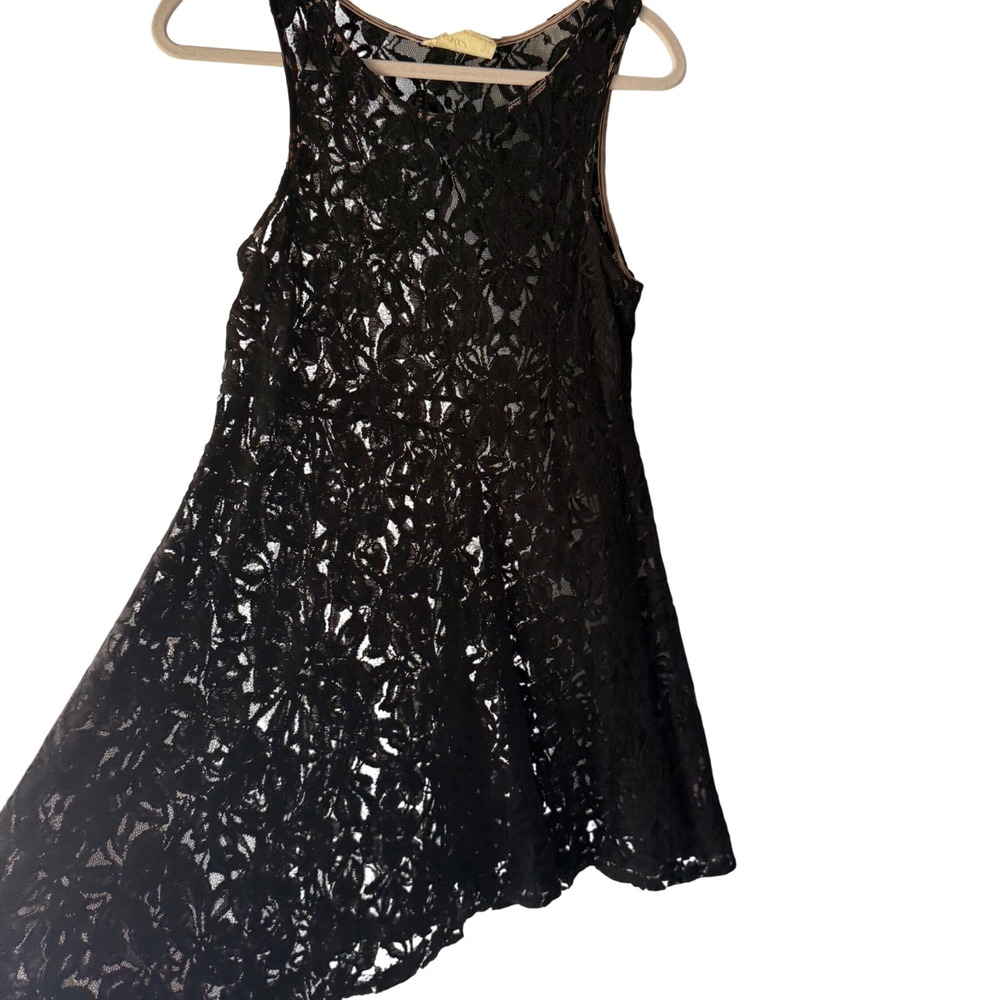 Free People Vintage Black Lace Sleeveless Mini Dress UnLined Petite S Whimsigoth